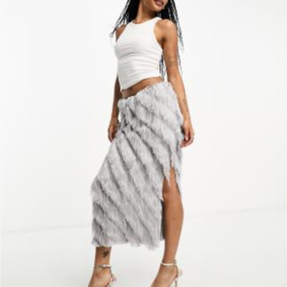 ASOS Design Elegant Gray Fringe Skirt